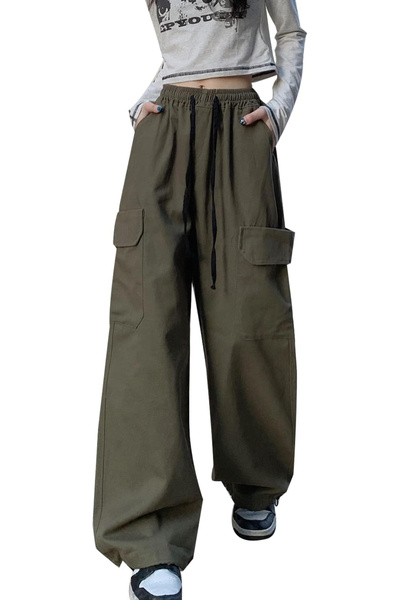 OEM Pantaloni largi, respirabili, de zi cu zi, verde închis L