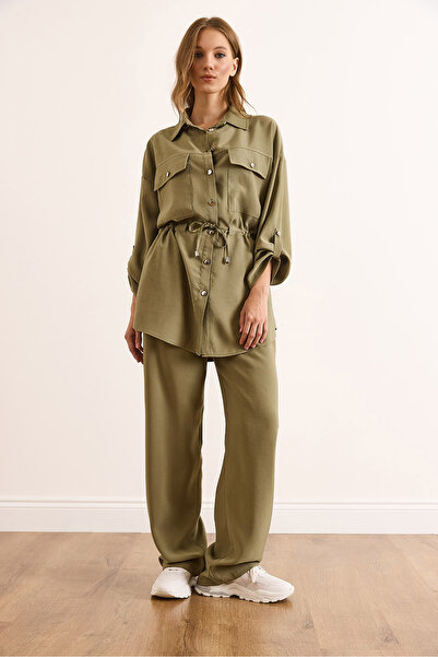 Olalook Women's Khaki Lyocell Top and Bottom Flowy Set Tkm-19000439