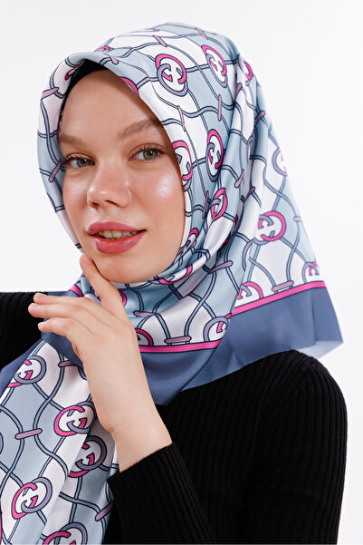 tarzınısec Eșarfă din satin din șifon cu model cu lanțuri roz-albastru - 100x...