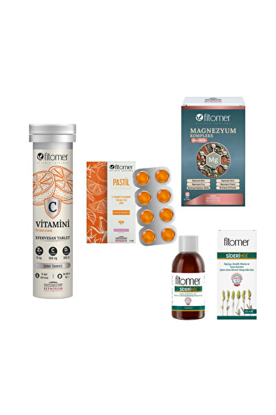 Fitomer Daily Supplement Set (Vitamin C Effervescent Magnesium 60 Capsules Vitamin C Lozenges Siderimix)