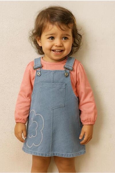 GMG Baby طقم تي شيرت بأكمام طويلة وفستان جينز للفتيات الصغيرات 0344PU
