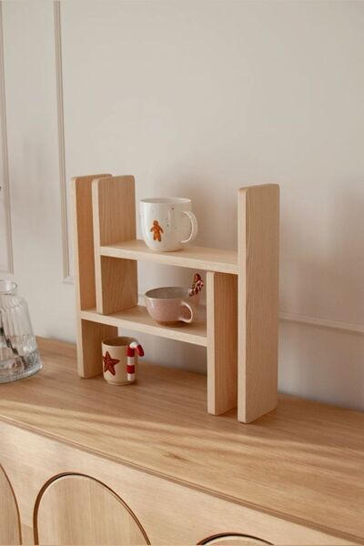 Dekor Paleti Modüler Ahşap Tezgah Üstü Raf – Kahve Köşesi & Mutfak Düzenleyici