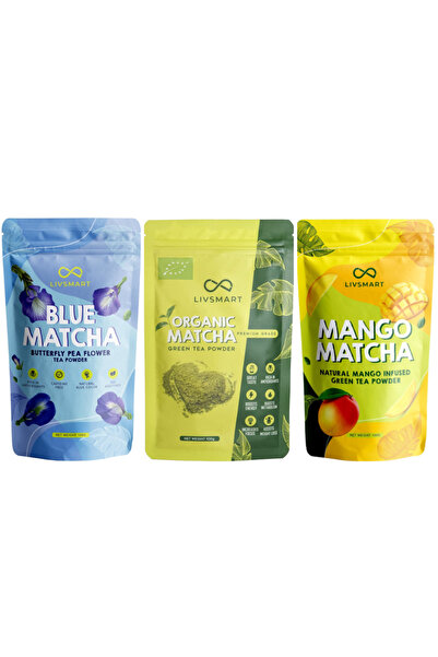 LIVSMART ماتشا - أخضر عضوي، أزرق ومانجو 100 جرام لكل نوع