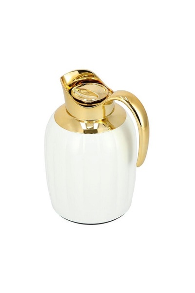 Dallaty pumpk steel vacuum flask white and gold 1L