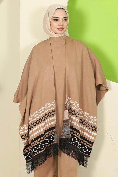 hafsamina Σετ Τριπλό Πλεκτό Καλούπι Παντσόλα με σχέδιο Κιλίμ Camel HM2816