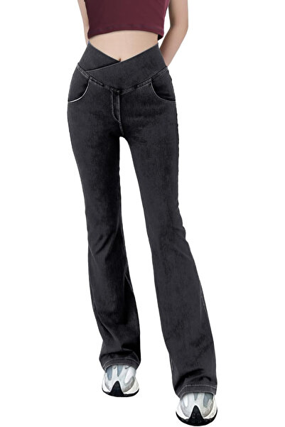 OEM Women's slim-fit gray jeans, pockets, crossover waist XXL