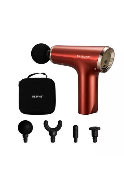rebune Massage Gun, 4 Heads, Type c cable, EVA Bag, 6 Level, Red