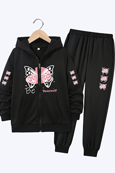 panios kids Детски спортен екип с качулка и цип, с принт на пеперуди