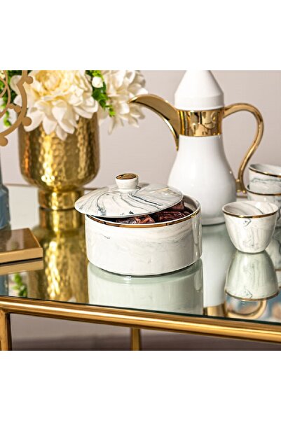 Dallaty La Mesa blue gold marble date bowl with lid 13*9 cm