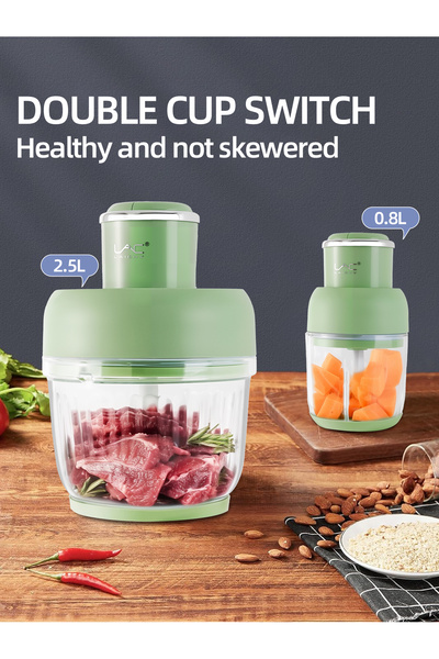 LAC LAICHY 2.5L+ 0.8L Capacity Glass Chopper,300W,2 Speeds,4 Bi-Level Blades,For Meat,Onion,Vegetables,Fruits