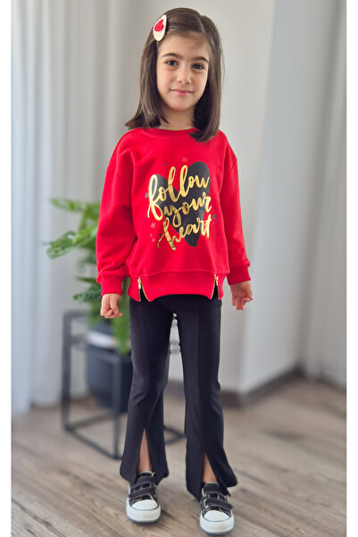 BALKABAĞI Follow Your Heart Skirt Zippered Sweat Slit Leggings Girls' Set