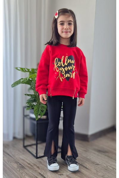 BALKABAĞI Follow Your Heart Skirt Zippered Sweat Slit Leggings Girls' Set