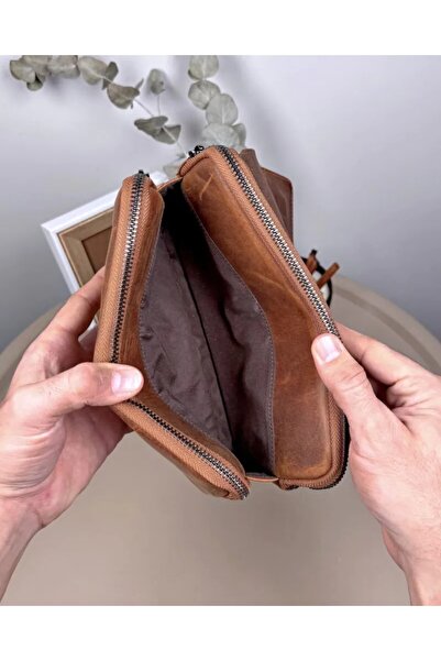 Fil Deri Genuine Leather Large Handbag with Zipper and Wrist Strap 2107