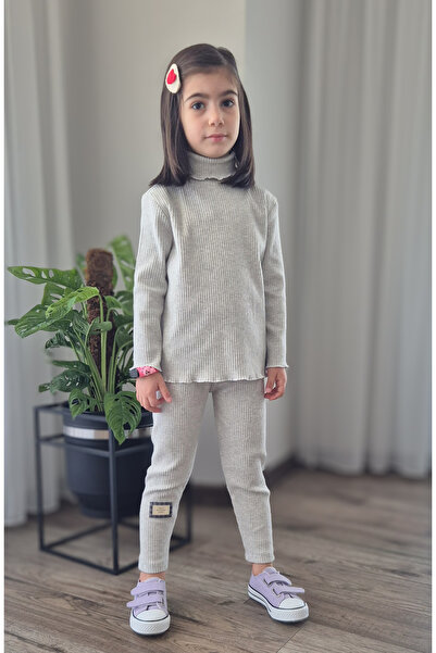BALKABAĞI Karmelanj Striped Turtleneck Label Detailed 2-Piece Ribbed Leggings Set (2-9 Years Old)
