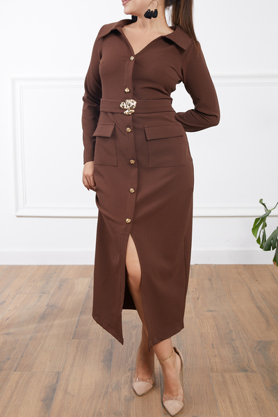 DPARİS Long Dress with Belt Detail and Pockets