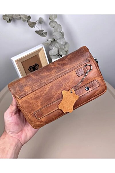 Fil Deri Genuine Leather Large Handbag with Zipper and Wrist Strap 2107