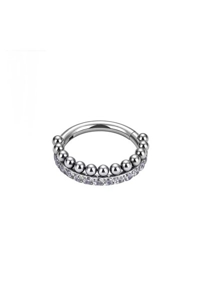 Bylin Cerrahi Çelik Zirkon Taşlı Kilitli Halka Piercing-1 adet