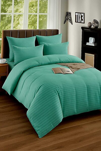OEM Finet DAMASK 6 Piece Bed Linen Set – Turquoise Green with Stripes