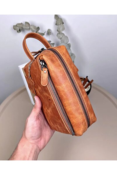 Fil Deri Genuine Leather Large Handbag with Zipper and Handle Strap 2106