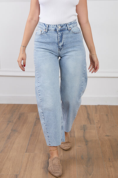 DPARİS Yüksek Bel Kesik Paça Baggy Kot Pantolon