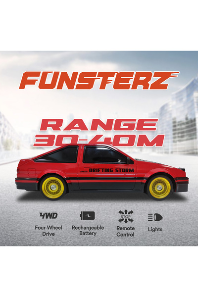 funsterz Drift Series RC Car | 1:16 Scale 4WD Remote Control Car with LED Lights | 2.4GHz Racing Car
