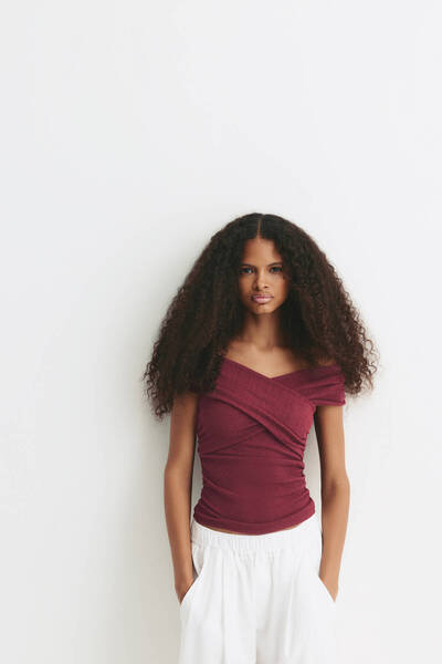 Pull & Bear Surplice Bardot neckline top