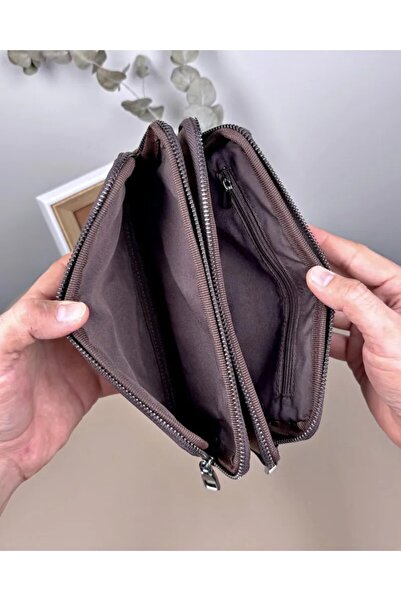 Fil Deri Genuine Leather Large Handbag with Zipper and Wrist Strap 2107