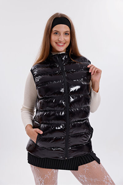 Montland Жіночий чорний блискучий надувний жилет