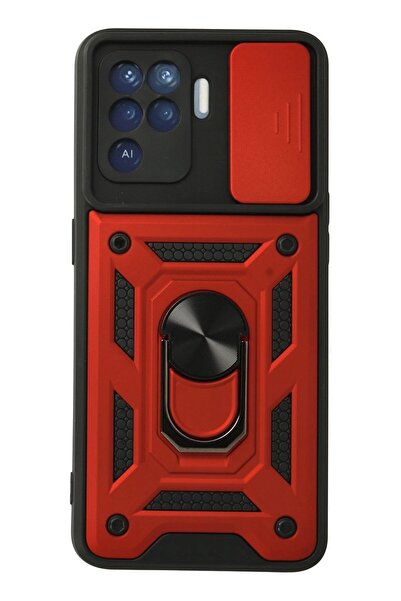 Khayra حافظة اوبو رينو 5 لايت من السيليكون مع حلقة للعدسة - أحمر-(5796) - ESZAOC9164-9510