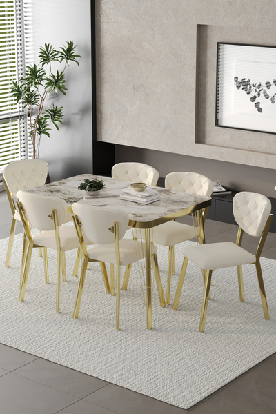 BY ORHAN GÜZEL Mutfak Masası Takımı Elma Serisi 6 Sandalyeli