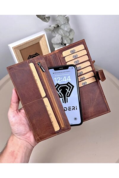 Fil Deri Wallet with Snap Fastener Phone Compartment Genuine Leather Hazelnut Color 2108