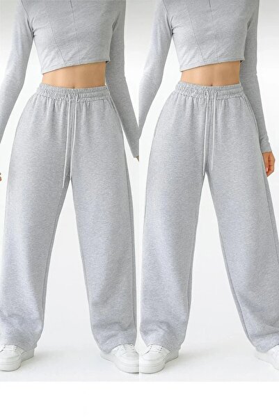 yx yustex sport 2 τεμάχια ΓΚΡΙ+ΓΚΡΙ Χρώμα Γυναικείο φαρδύ παντελόνι μεγάλου μ...