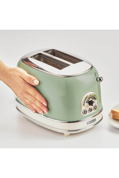 ARIETE Bread toaster VINTAGE 0155/04, 810W, 2 slices, 3 functions, 6 levels, Removable tray, Green