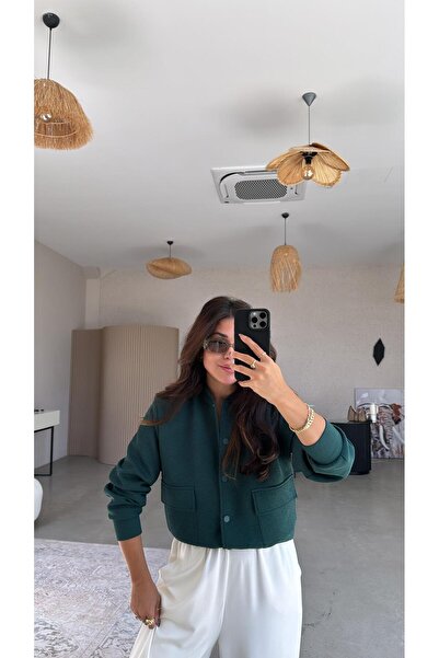 Buket Teke Emerald Jacquard Bomber Jacket