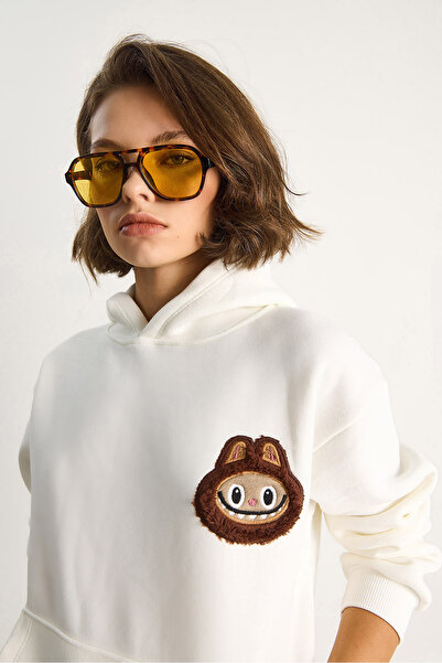 Bianco Lucci Women's Embroidered Hooded Kangaroo Pocket Sweatshirt 6045 60284098