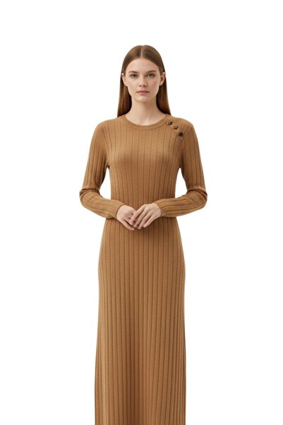 Rays 8154A Shoulder Button Detail Dress Mink