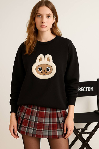 CİDDE Hanorac tricotat cu 3 fire cu broderie Labubu pentru femei