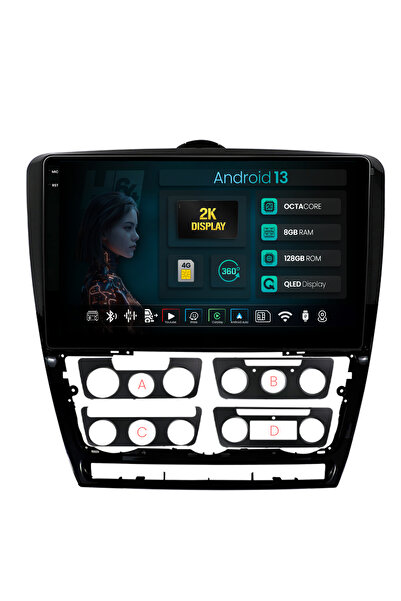 HUB64 Navigatie 2K Skoda Octavia 2, 8GB RAM, Android 13, Octacore, Slot Sim 4G