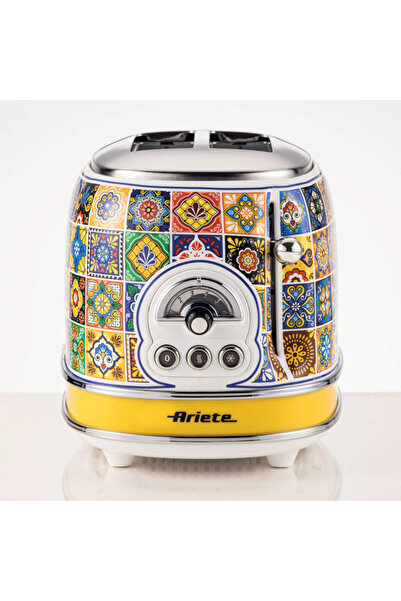 ARIETE Bread toaster Positano 0155/0P, 810W, 2 slices, 3 settings, 6 levels, Tray, White/Yellow