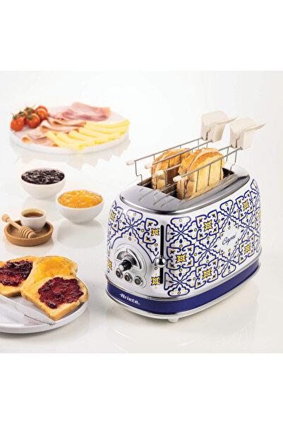ARIETE Bread toaster Capri 0155/0C, 810W, 2 slices, 3 settings, 6 levels, Removable tray, White/Blue
