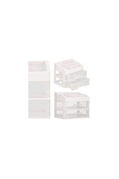 Springos Organizator cosmetic, plastic, 3 niveluri, 2 sertare, alb, 30x25x34 cm,