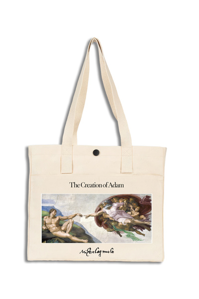 INKD Sanatsal Kanvas Çanta – Michelangelo "Adem'in Yaratılışı" Tasarım - 40x35x10cm