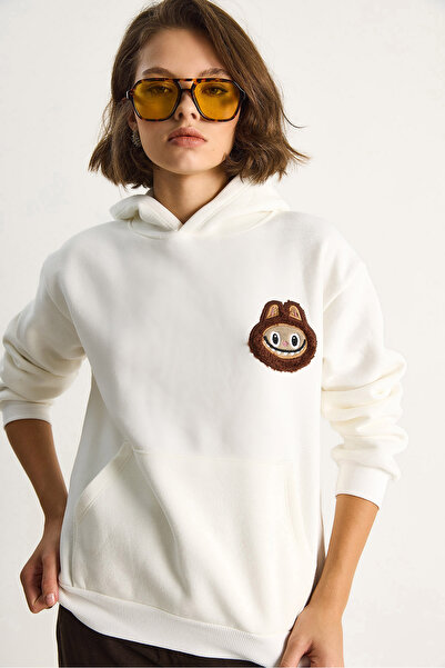 Bianco Lucci Women's Embroidered Hooded Kangaroo Pocket Sweatshirt 6045 60284098