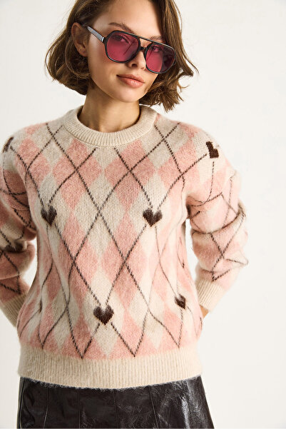 Bianco Lucci Women's Diamond Patterned Heart Jacquard Knitwear Sweater 9032 60283516