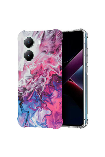 bestcase Αντικραδασμική θήκη πλάτης για Poco X7 Pro 5G, ροζ και μπλε μαρμάριν...