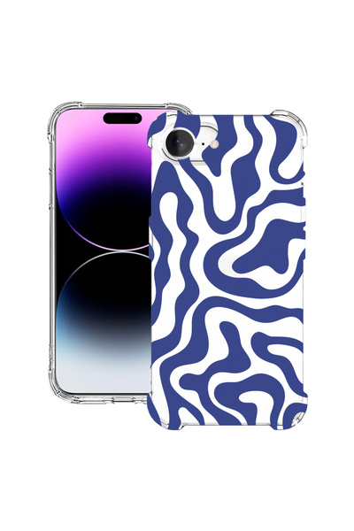 bestcase Удароустойчив калъф за Apple iPhone 16e, син, абстрактна линия, 1988...