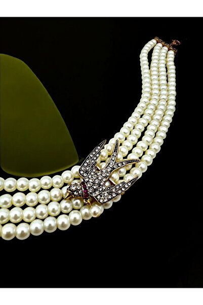 FUYA JEWELLERY İnci Sallantılı Kuş İnci Tasma Kolye