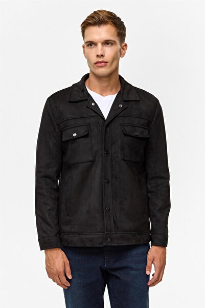 SÜVARİ Siyah Slim Düz Klasik Yaka Mont