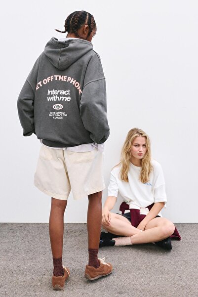 Pull & Bear Slogan graphic hoodie