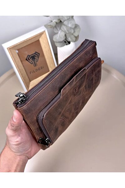 Fil Deri Genuine Leather Zippered Men's Handbag with Grip Strap 2113